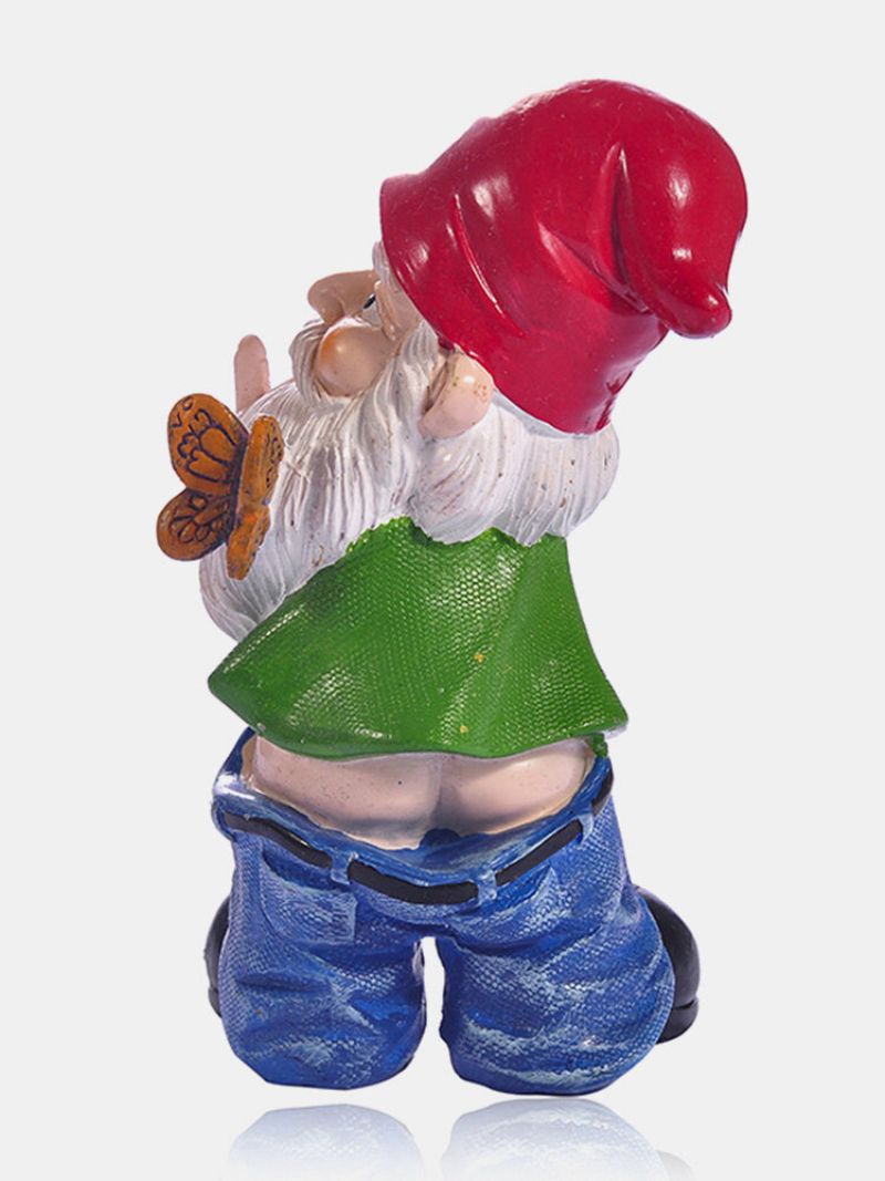 1 Stk Harpiks Gnome Dverg Provoserende Hvite Skjeggstatuer Holder Mild Finger Sommerfugl Plen Dekorasjoner Innendørs Utendørs Julehage Ornament