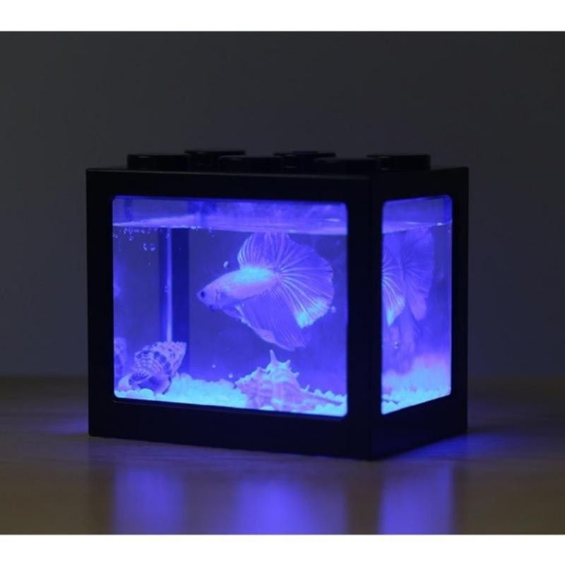 1 Stk Mini Søt Akvarium For Kjæledyr Fisk Kontor Skrivebord Hjem Dekorasjon Tank For Skilpadde Små Vanndyr Flott Fiskekar Flerfarget Med Lys