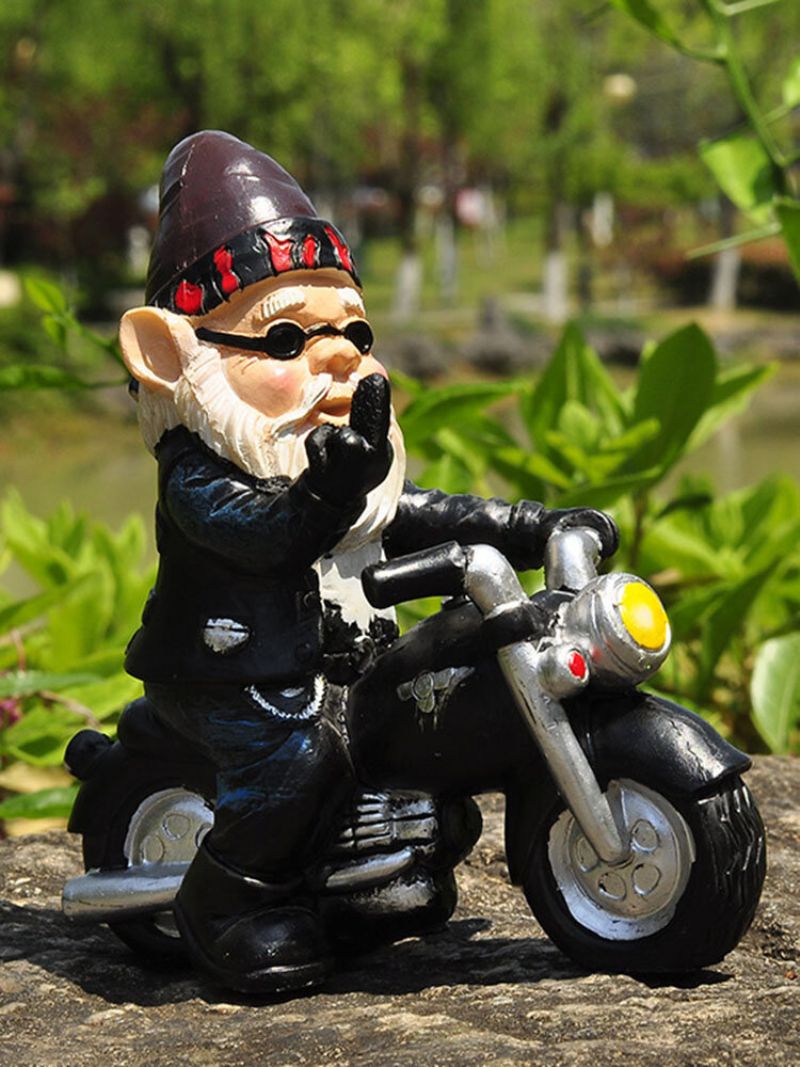 1 Stk Resin Frekk Gnome Dverg Hagedekorasjon Motorsykkelstatue Hvit Gammel Mann Hagetilbehør Skrivebordsdekor