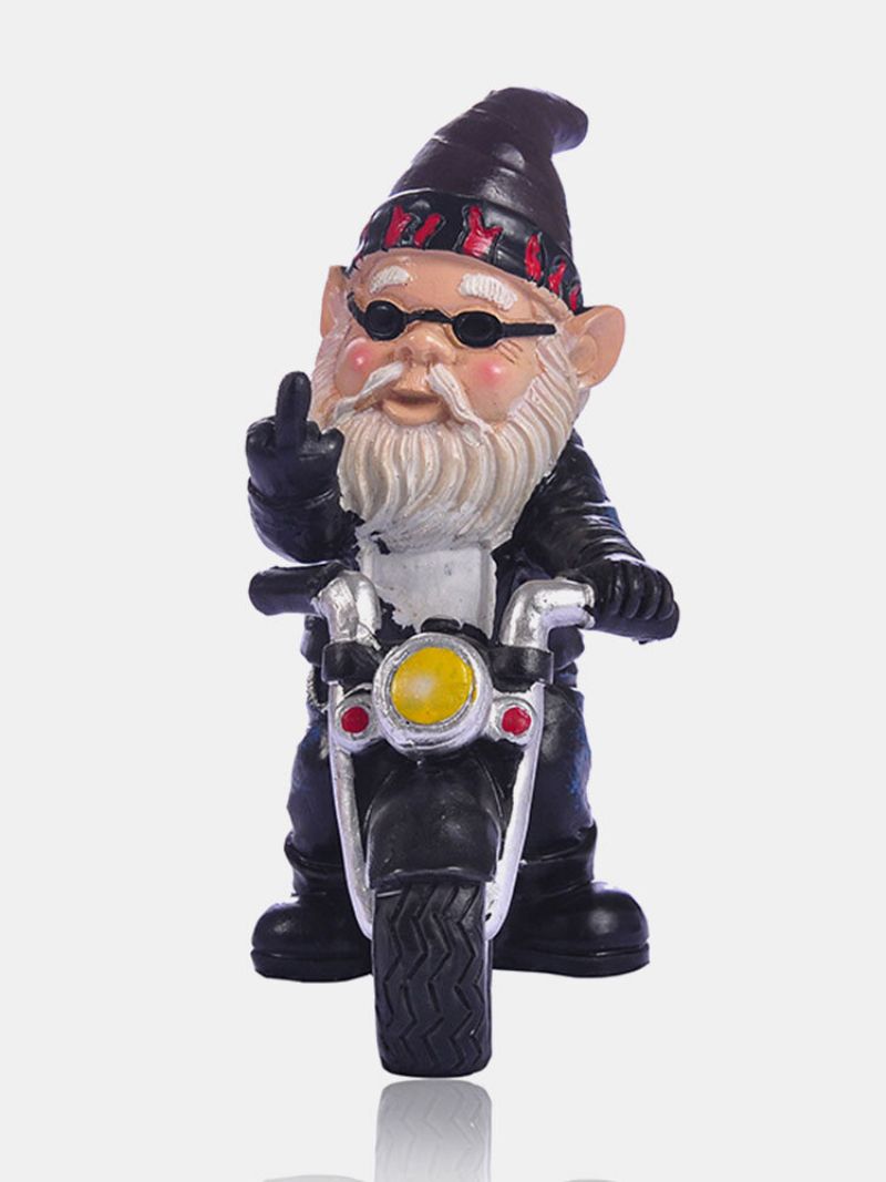 1 Stk Resin Frekk Gnome Dverg Hagedekorasjon Motorsykkelstatue Hvit Gammel Mann Hagetilbehør Skrivebordsdekor