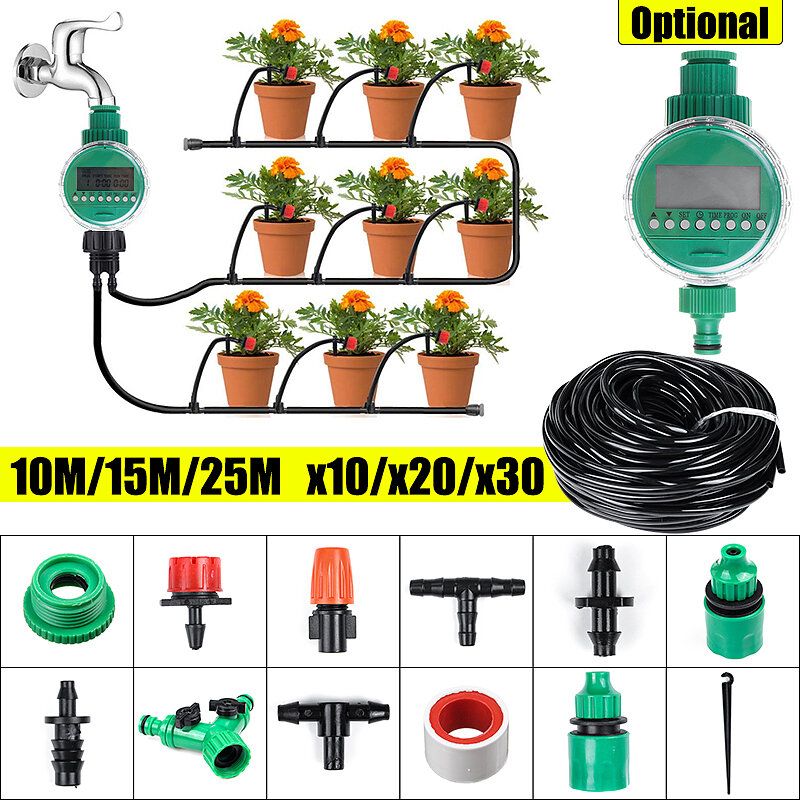 10/15/25m 33/49/82ft Automatisk Mikrovann Drypp Vanningssystem Plant Selvvanning Hageslangesett For Hjemmehage Hengende Kurvvanning Sett Planteblomst