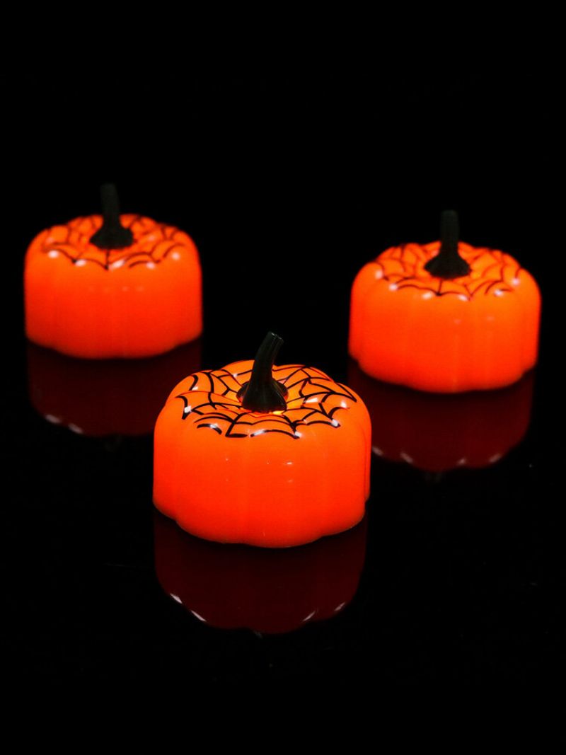 12 Stk Halloween Gresskar Led-lys Mini Nattlys Til Festival Julepynt Barn Gave Edderkoppnett Gresskarlampe