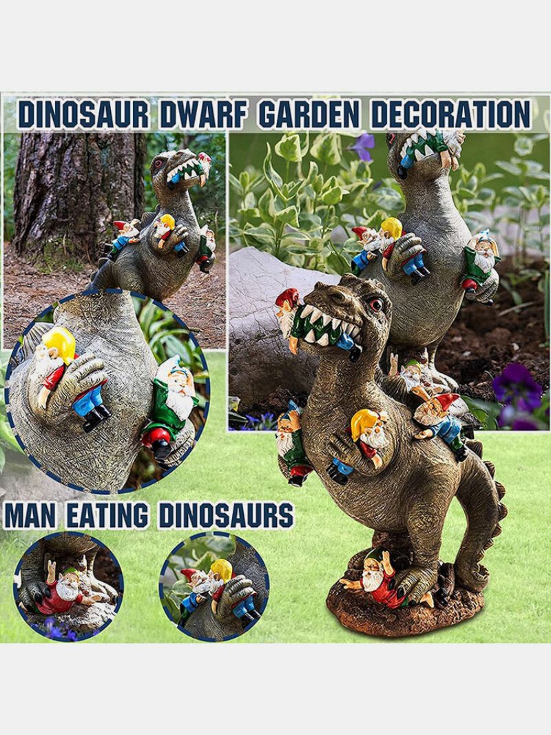 1pc Dinosaur Spise Gnomes Dverger Hage Kunst Utendørs Ornament Tyrannosaurus Barneleker Skaper Dyr