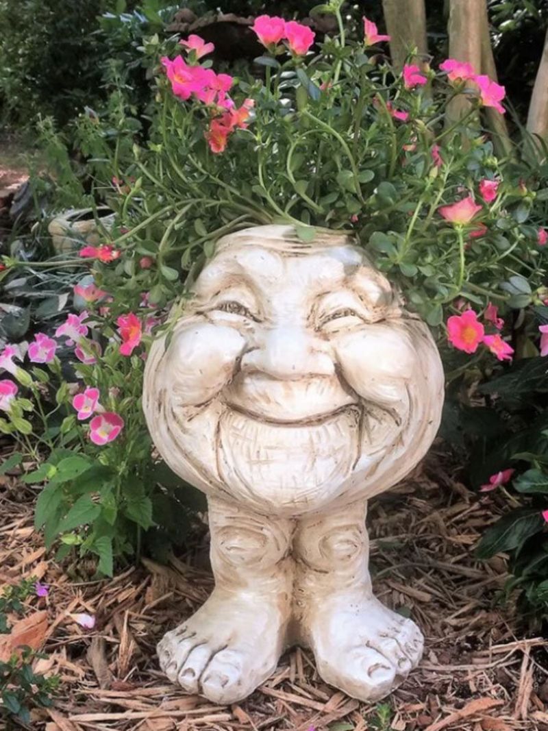 1pc Funny Expression Muggly's The Face Statue Plantemaskin Hage Garn Skulptur Dekor Blomsterplantepotte