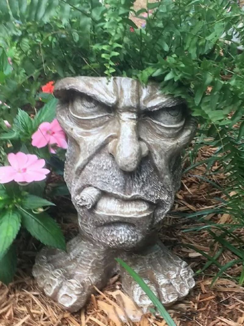 1pc Funny Expression Muggly's The Face Statue Plantemaskin Hage Garn Skulptur Dekor Blomsterplantepotte