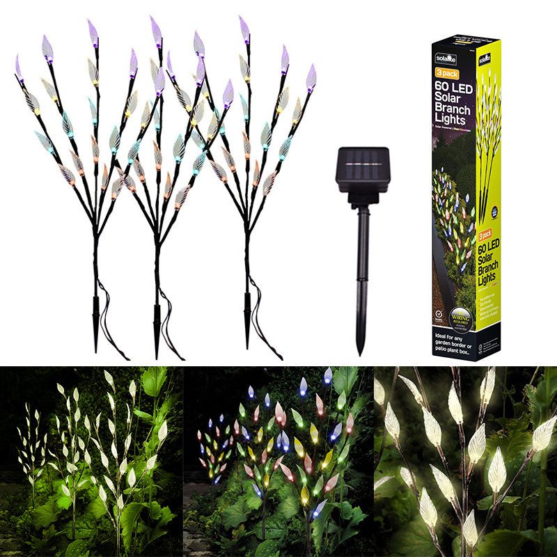 3 Stk Solar Powered Tree Branch Bladmønster Led Hage Holiday Light Outdoor Path Vanntett