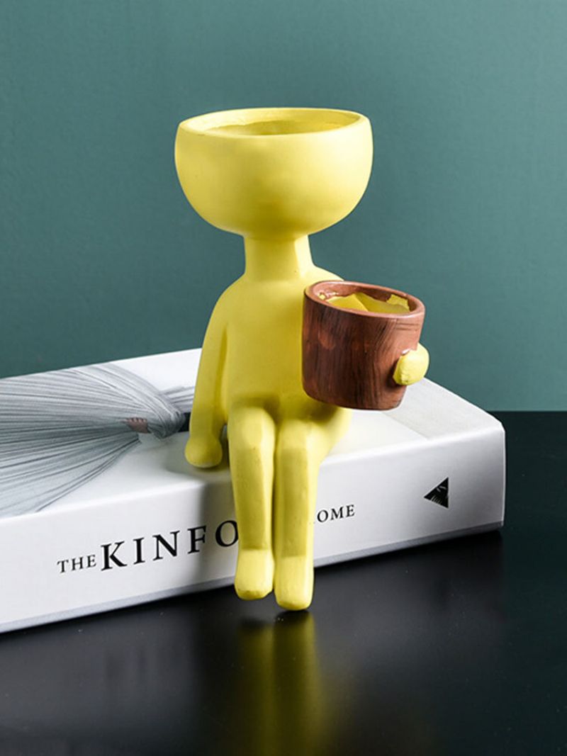 Abstrakt Humanoid Nordisk Kreativt Menneskeansikt Blomsterkrukke Karakter Sittestilling Harpiks Skulptur Vase Skrivebord Blomsterarrangement Container Par Gaveornamenter