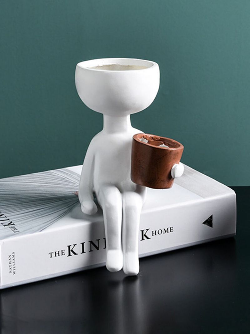 Abstrakt Humanoid Nordisk Kreativt Menneskeansikt Blomsterkrukke Karakter Sittestilling Harpiks Skulptur Vase Skrivebord Blomsterarrangement Container Par Gaveornamenter