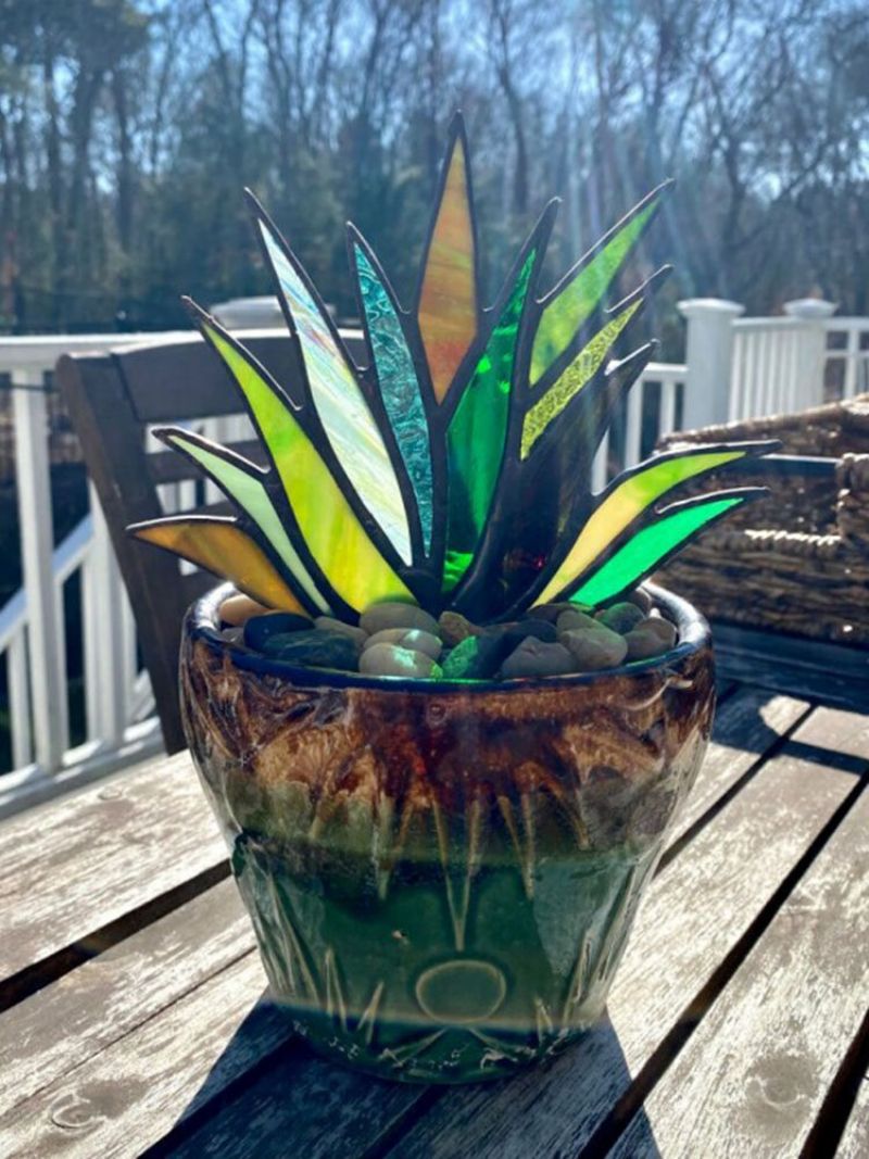 Akryl Suncatcher Stained Agave Aloe Potteplante Blomsterpotte Hage Hjem Ornament