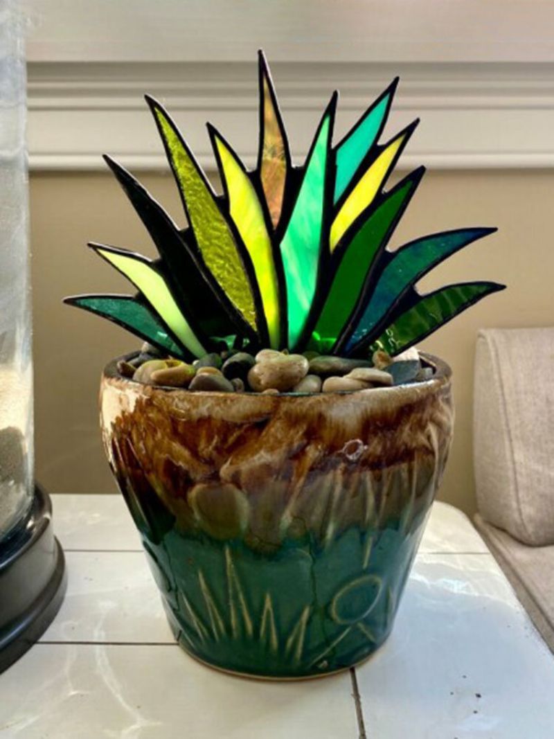 Akryl Suncatcher Stained Agave Aloe Potteplante Blomsterpotte Hage Hjem Ornament