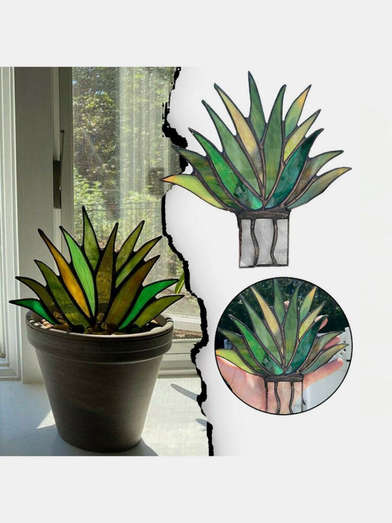 Akryl Suncatcher Stained Agave Aloe Potteplante Blomsterpotte Hage Hjem Ornament