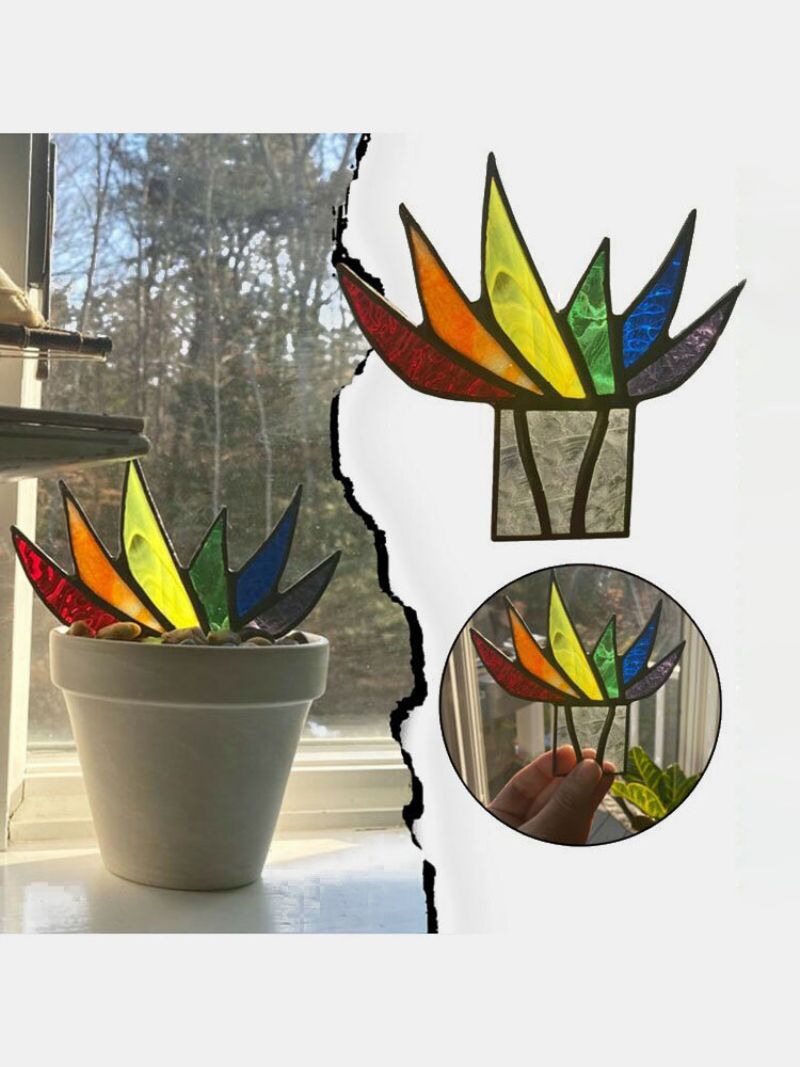 Akryl Suncatcher Stained Agave Aloe Potteplante Blomsterpotte Hage Hjem Ornament