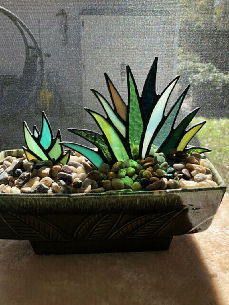 Akryl Suncatcher Stained Agave Aloe Potteplante Blomsterpotte Hage Hjem Ornament