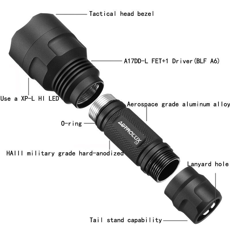 Astrolux C8 Xp-l Hi 1300lumens 7/4modes A6 Driver Tactical Edc Led-lommelykt 18650 - 3a