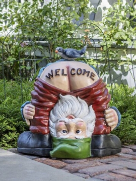 Morsom Rumpe Velkomstbukser Av Gnome Dwarf With Bird Statue Harpiks Hage Plen Front Door Decor