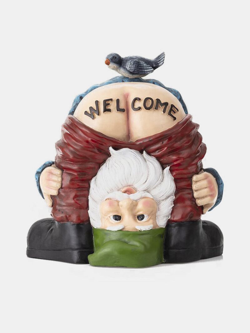 Morsom Rumpe Velkomstbukser Av Gnome Dwarf With Bird Statue Harpiks Hage Plen Front Door Decor