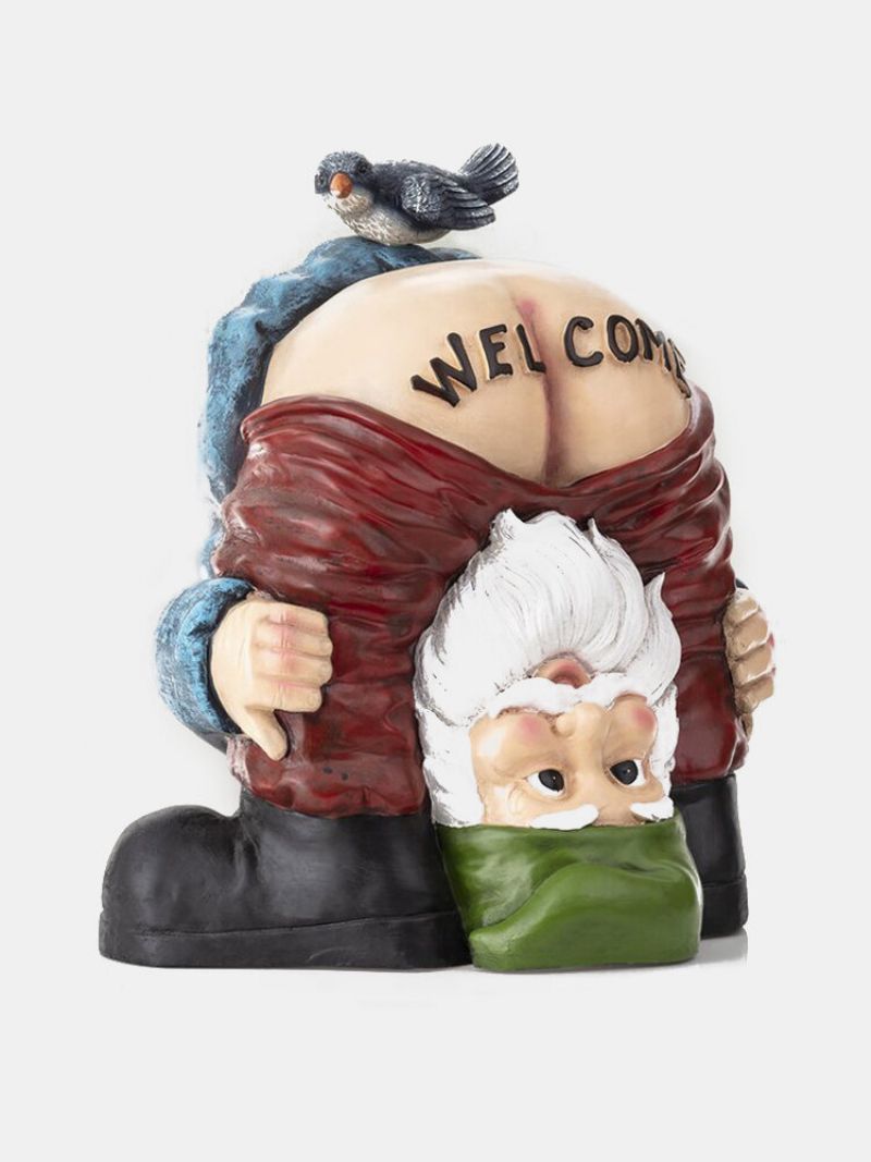 Morsom Rumpe Velkomstbukser Av Gnome Dwarf With Bird Statue Harpiks Hage Plen Front Door Decor