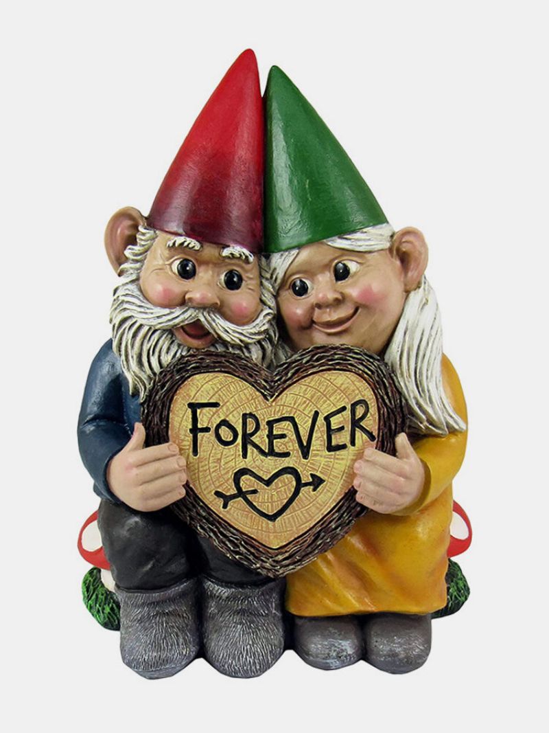 Par Gnome Dvergelskere Hjerteformet Skilt Resin Ornament Home Garden Decor