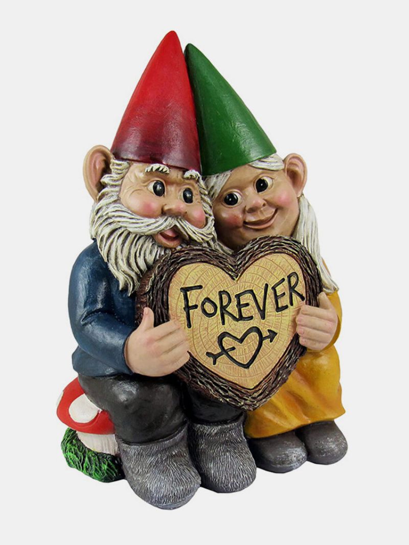 Par Gnome Dvergelskere Hjerteformet Skilt Resin Ornament Home Garden Decor