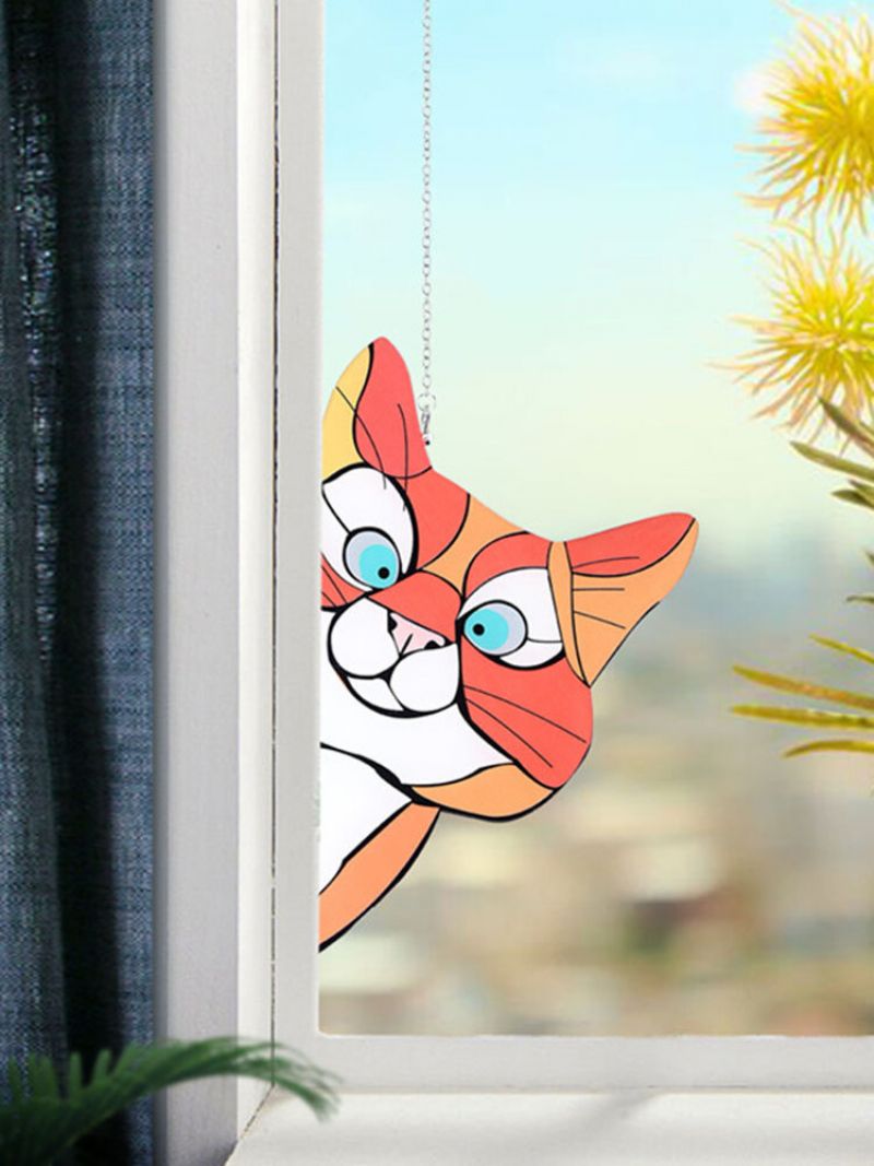 Søt Dyremønster Hengende Dekor Katt/hund Print Sun Catcher Vindu Ornament Anheng For Hage Vegg Dør