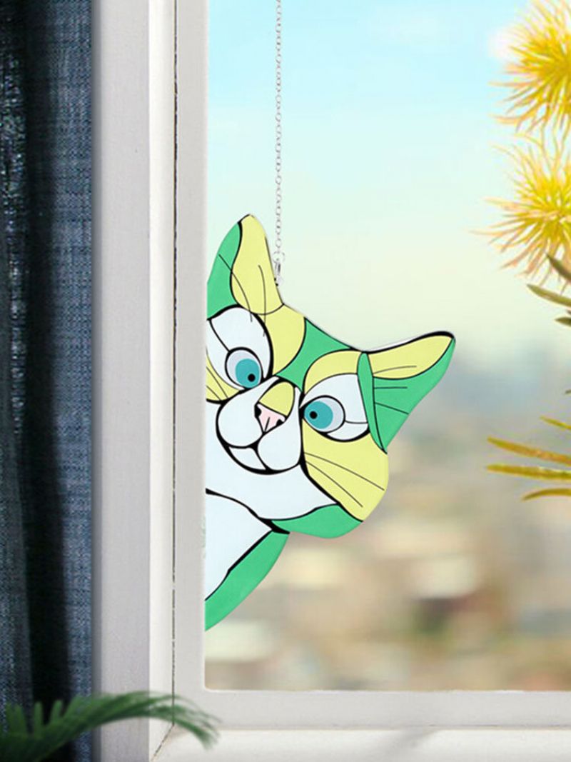 Søt Dyremønster Hengende Dekor Katt/hund Print Sun Catcher Vindu Ornament Anheng For Hage Vegg Dør