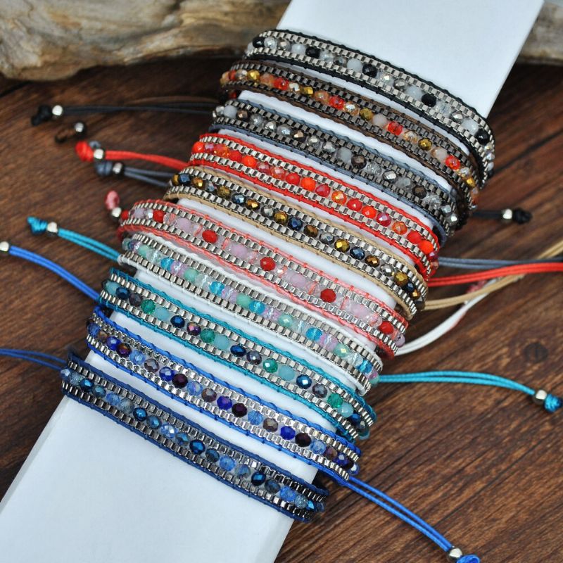 10 Farger Bohemian Crystal Beaded Armbånd Flerlags Tau Teleskopisk Juster Dame