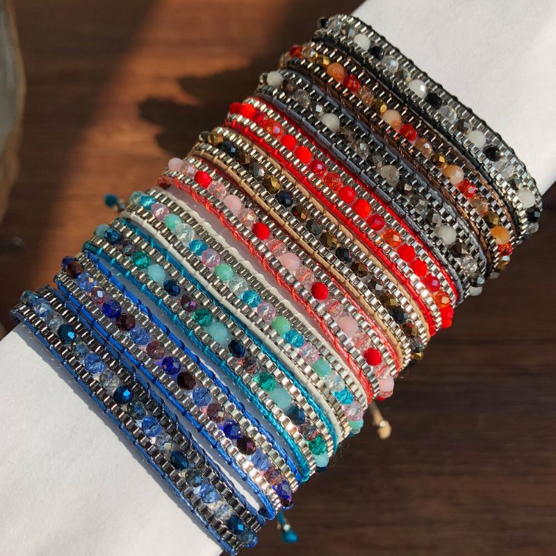 10 Farger Bohemian Crystal Beaded Armbånd Flerlags Tau Teleskopisk Juster Dame