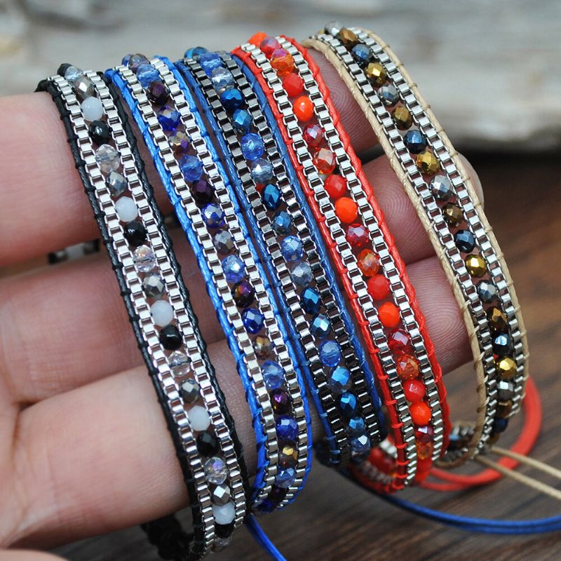 10 Farger Bohemian Crystal Beaded Armbånd Flerlags Tau Teleskopisk Juster Dame