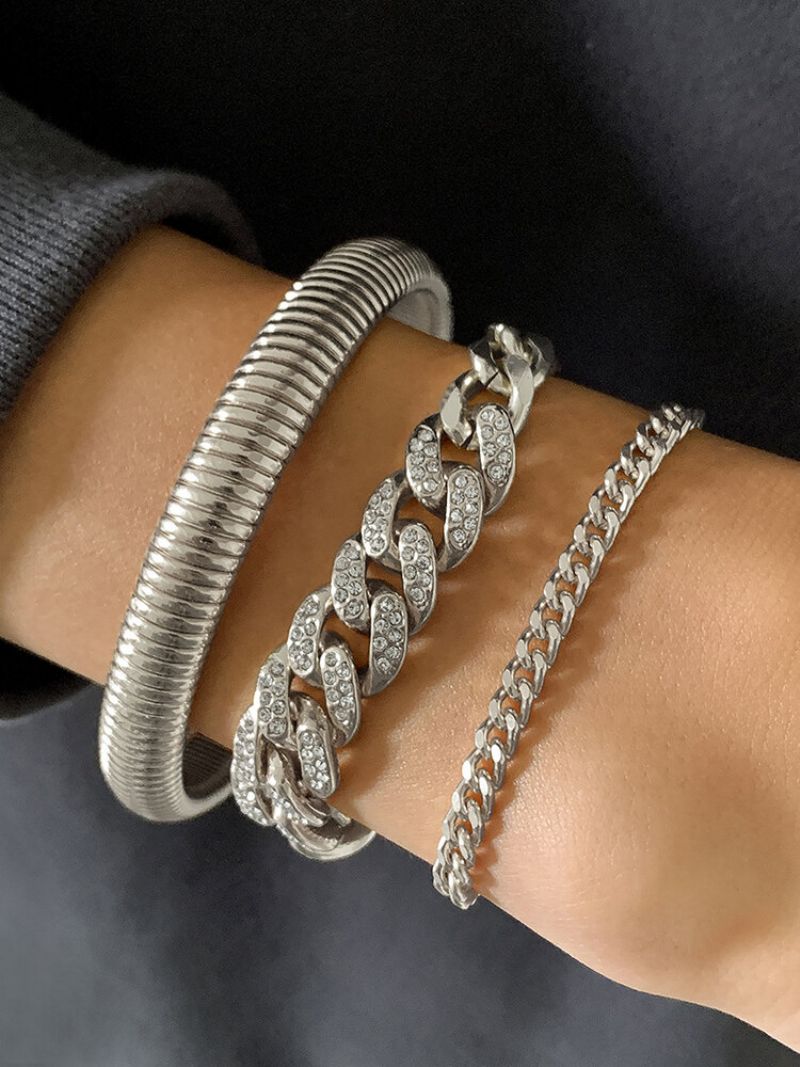 3 Stk Luksus Mote Punk Gull Og Sølv Rhinestone Legering Armbånd