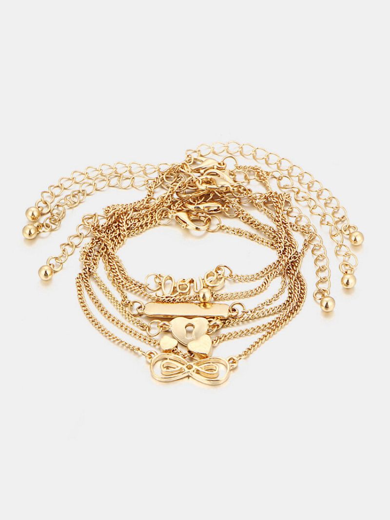 6 Stk Ankelsett Kjærlighetshjerte Infinity Knot Enkel Gullkjede Armbånd Anklet Damegaver