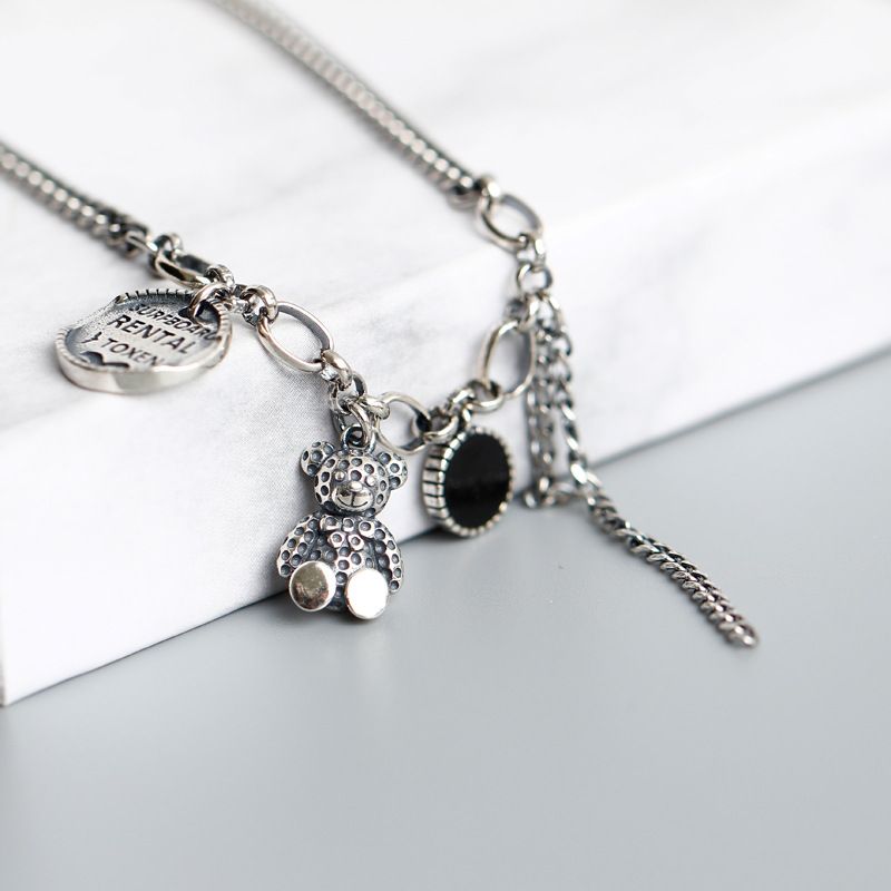 Antikke 925 Sterling Sølv Utleie Toxen Teddy Bear Charm Armbånd