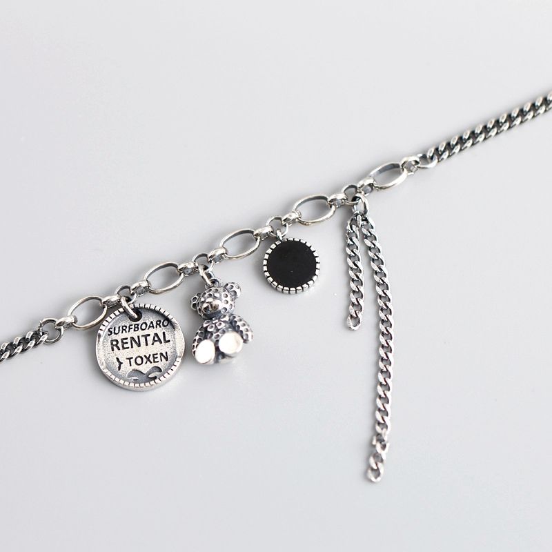 Antikke 925 Sterling Sølv Utleie Toxen Teddy Bear Charm Armbånd