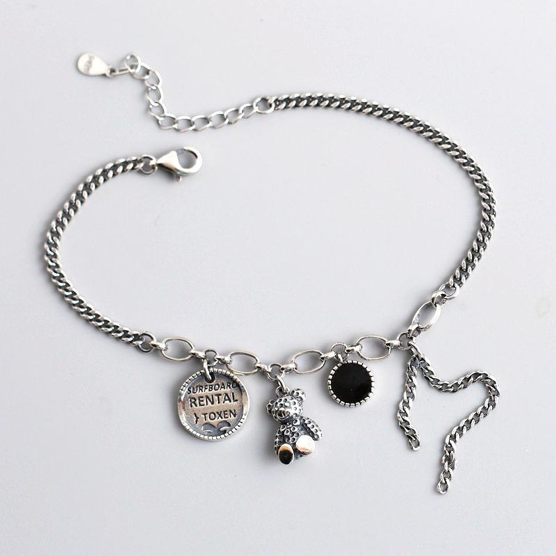 Antikke 925 Sterling Sølv Utleie Toxen Teddy Bear Charm Armbånd