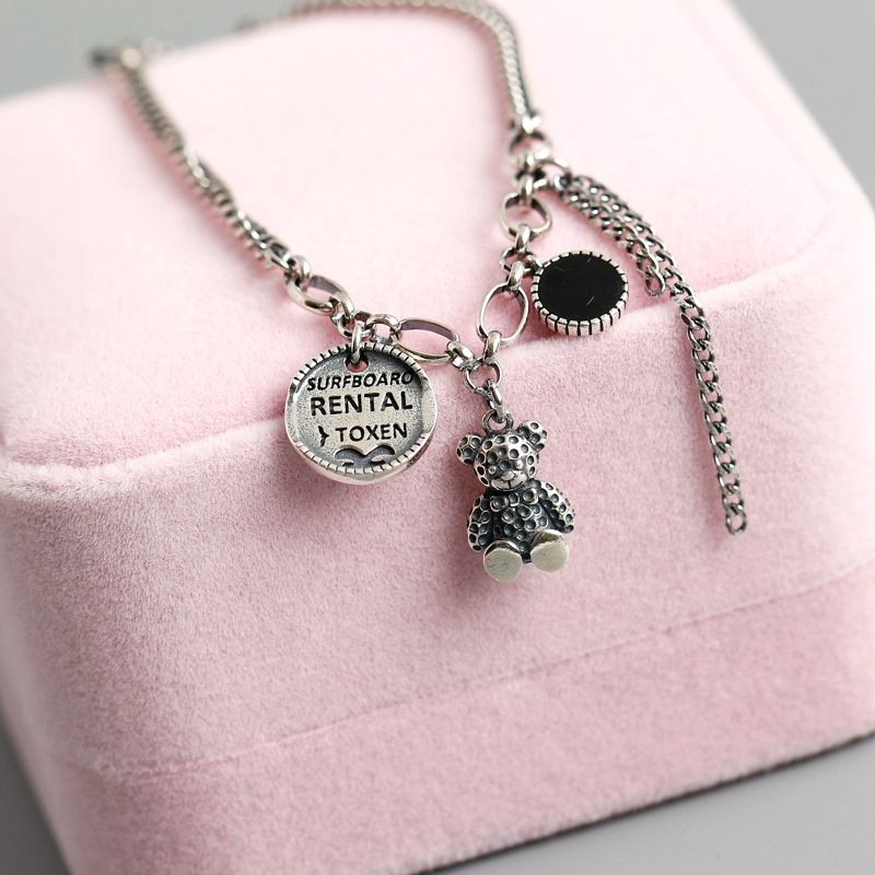 Antikke 925 Sterling Sølv Utleie Toxen Teddy Bear Charm Armbånd