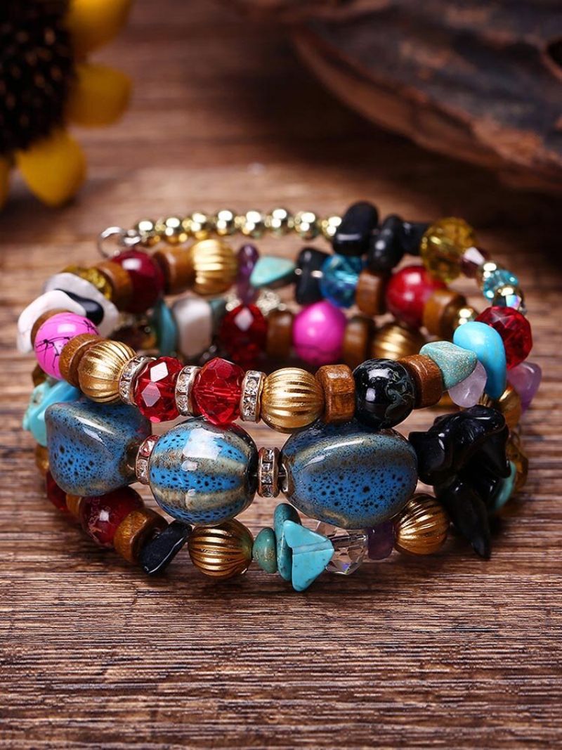 Bohemian Crushed Stone Armbånd Multi Layer Beaded Mix Farge Crystal Women