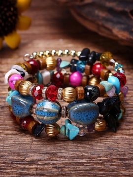 Bohemian Crushed Stone Armbånd Multi Layer Beaded Mix Farge Crystal Women