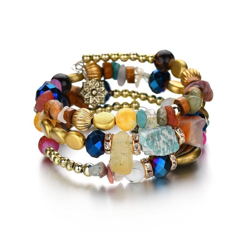 Bohemian Crushed Stone Armbånd Multi Layer Beaded Mix Farge Crystal Women