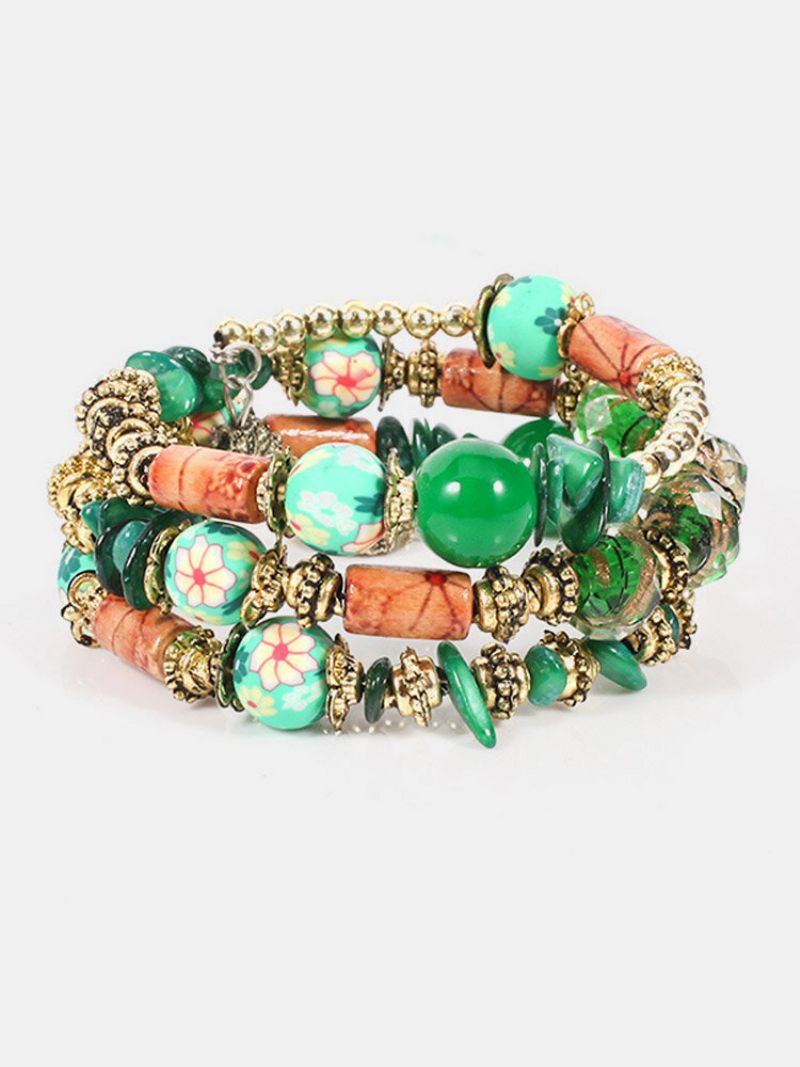 Bohemian Glass Trykt Perle Armbånd Multi-lag Retro Stil For Kvinner