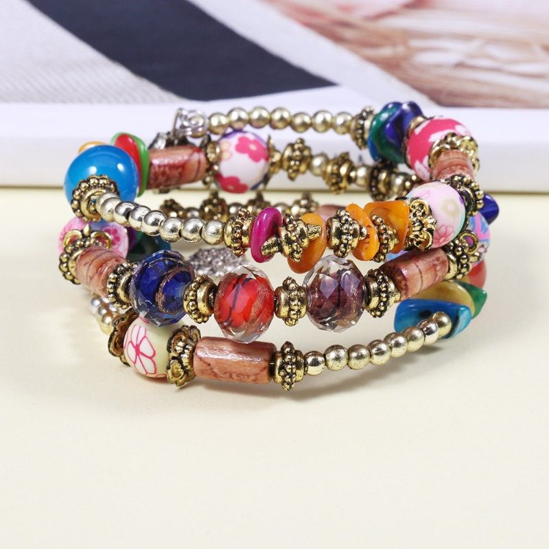 Bohemian Glass Trykt Perle Armbånd Multi-lag Retro Stil For Kvinner