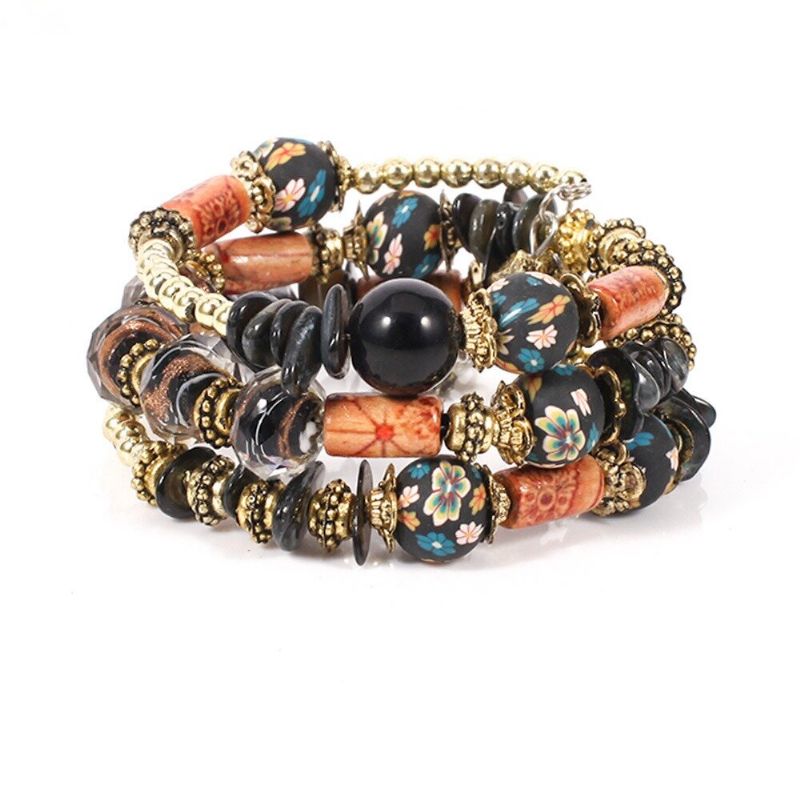 Bohemian Glass Trykt Perle Armbånd Multi-lag Retro Stil For Kvinner