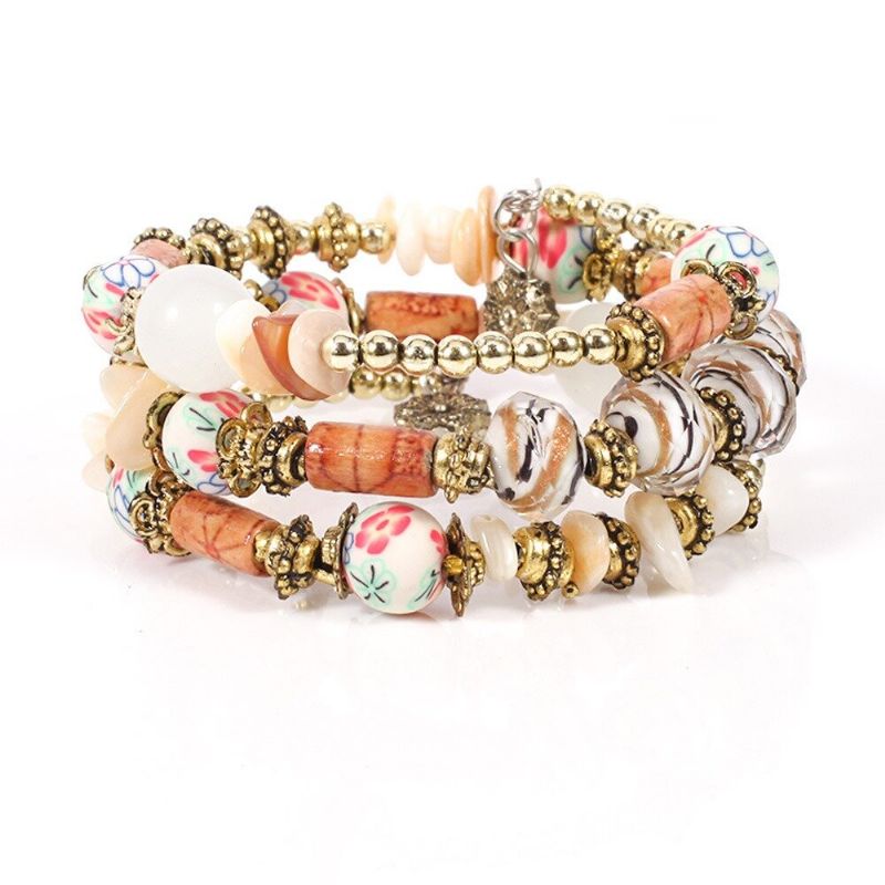 Bohemian Glass Trykt Perle Armbånd Multi-lag Retro Stil For Kvinner