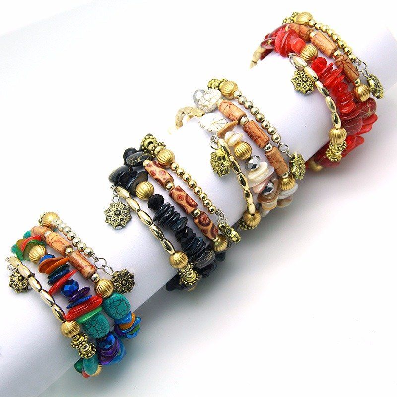 Bohemian Gravel Multi Layer Armbånd Turkis For Women Wrap