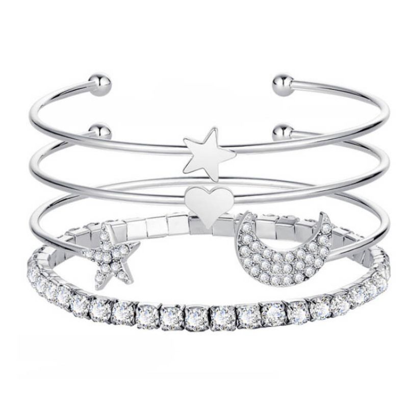 Bohemian Metal Star Moon Rhinestone Justerbart Armbånd Geometrisk Ferskenhjerte Femspiss Stjerne Flerlags