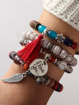 Bohemian Multi Layer Beaded Armbånd African Tassels Bodhi Leaf For Damer