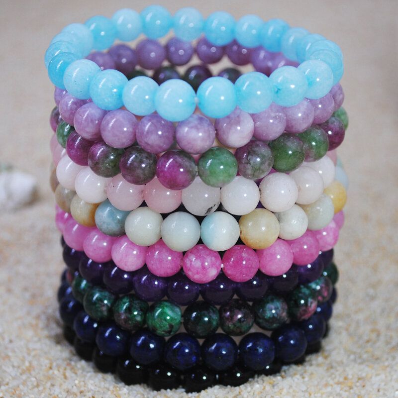 Bohemian Multicolor Crystal Beaded Armbånd Ametyst Elastisk Tau Dusk Anheng Dame Smykker