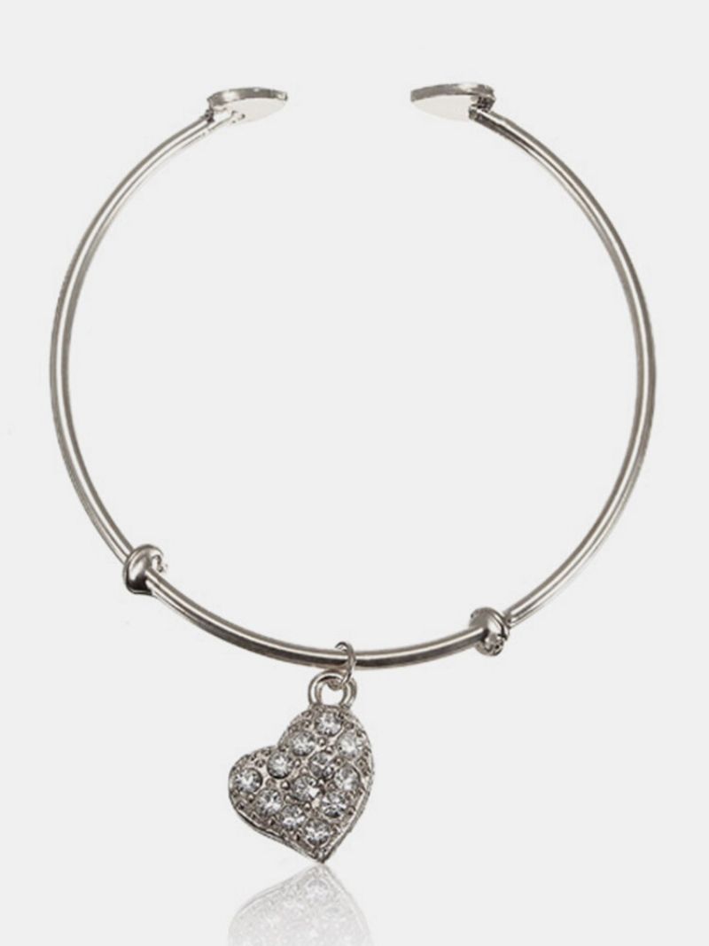 Crystal Heart Anheng Åpen Armbånd Legering