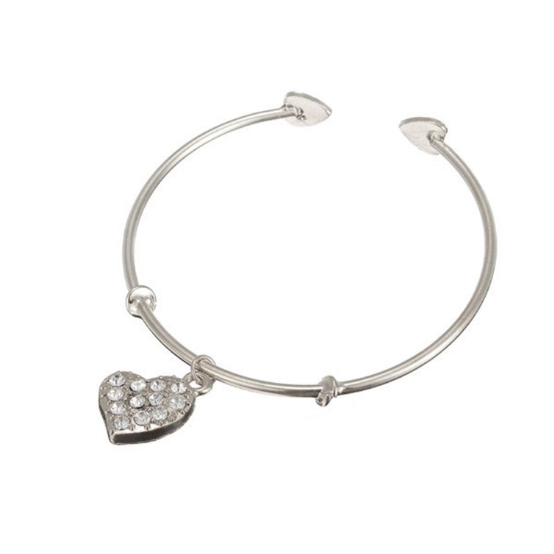 Crystal Heart Anheng Åpen Armbånd Legering