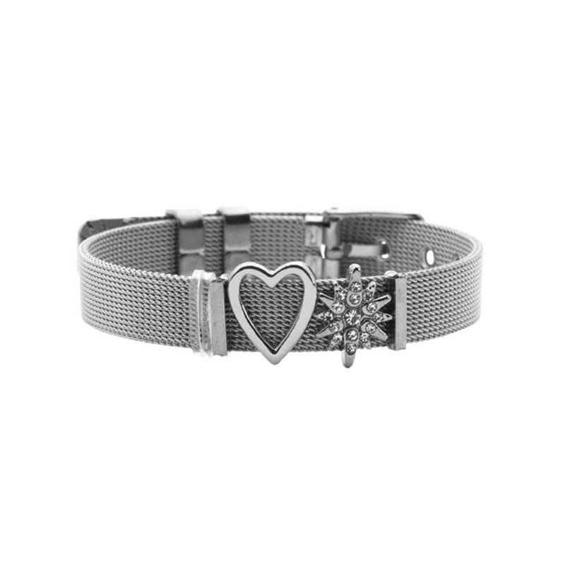 Hjerteformet Rhinestone Mesh Armbånd For Kvinner Belagt Rustfritt Stål Kreative Par Valentines Gave Til Kjæresten