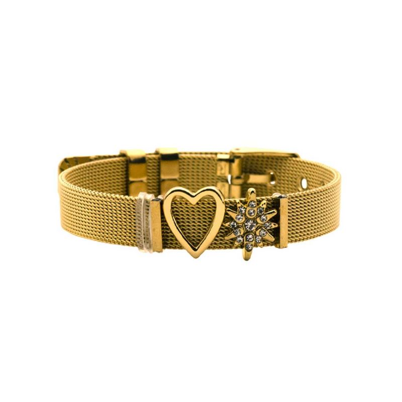 Hjerteformet Rhinestone Mesh Armbånd For Kvinner Belagt Rustfritt Stål Kreative Par Valentines Gave Til Kjæresten