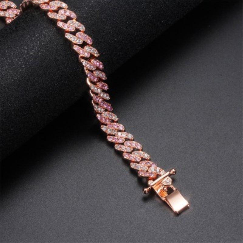 Hot Sale 3 Mini Rosa Zircon Cuban Chain Diy Personlig Hip-hop Par Armbånd Med 2-farge Moq 1stk